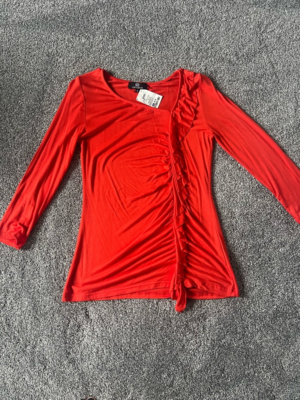 Vibrant Orange Long-Sleeve Ruffle-Front Top